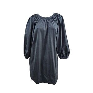 Staud L Navy Blue Cotton Poplin Mini Dress‎ Puff Sleeve Vincent Shift Designer